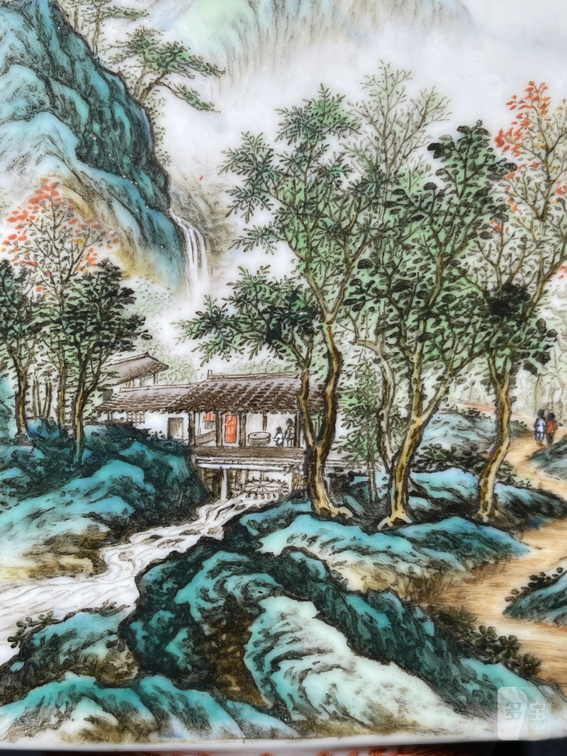 1962年 游海滨画粉彩春耕图琮式瓶 - 图8